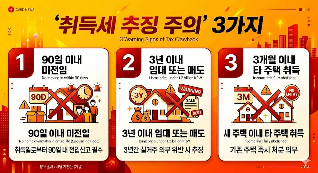 Card news style infographic, '3 Warning Signs of Tax Clawback'