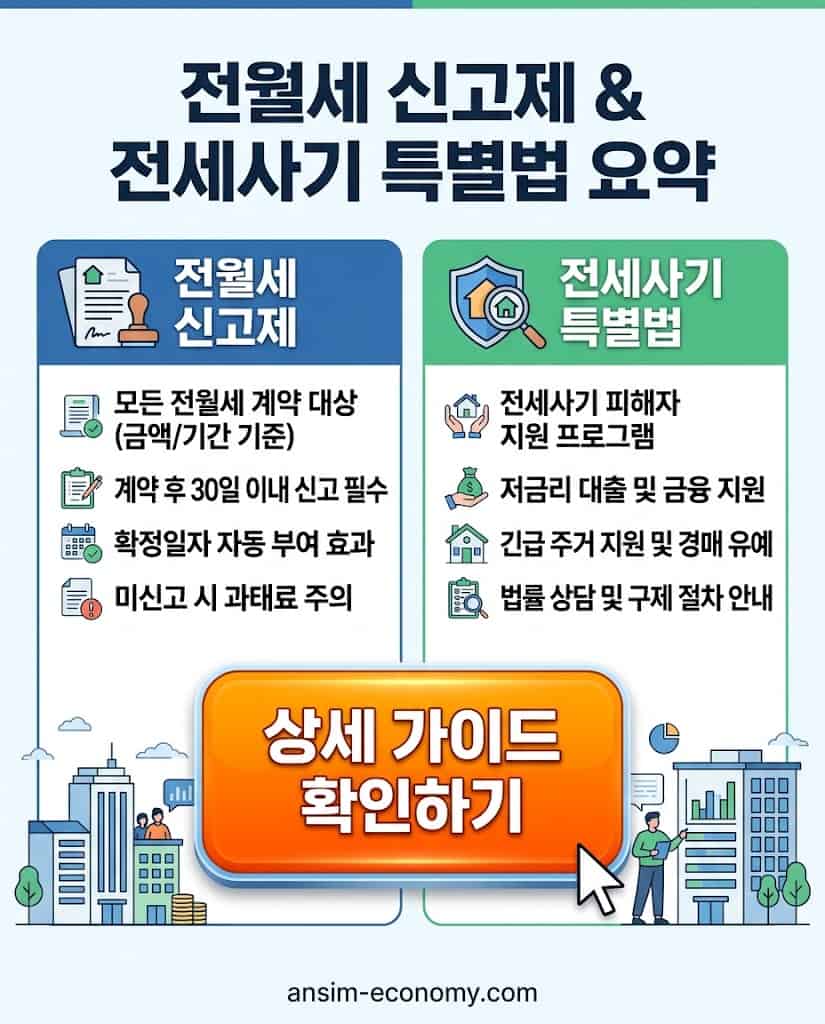 전월세 신고제 요약 안심법률 컨설팅 임차권등기명령 상세 가이드 유도 그래픽