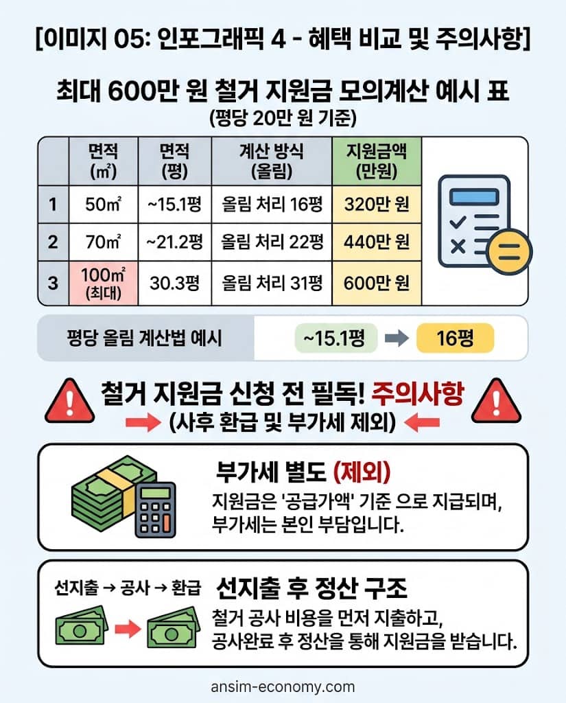 철거비 지원금 최대 600만 원 산정 방식 및 필수 주의사항