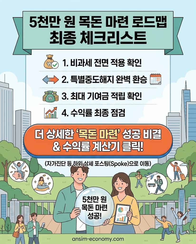 청년도약계좌 5천만 원 달성 로드맵 요약 및 하위 세부 전략 포스팅 이동 유도 버튼