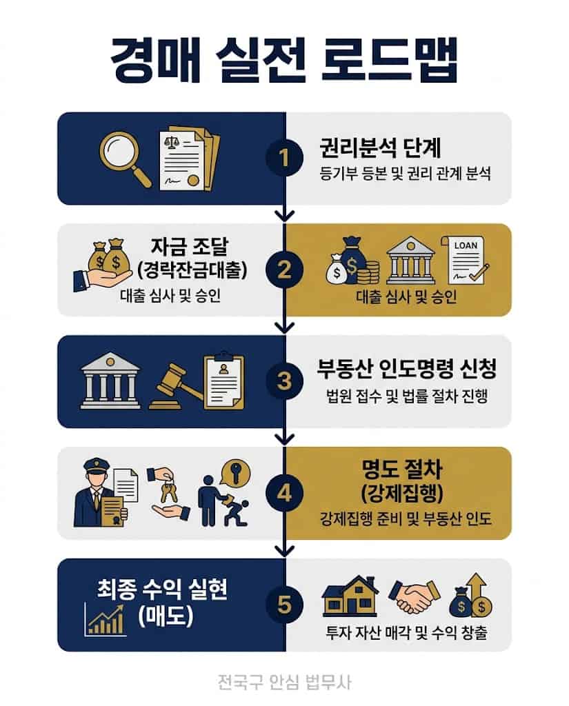 권리분석 및 신용대출 금리 비교부터 강제집행 명도까지 이어지는 경매 자금 실전 로드맵 플로우차트