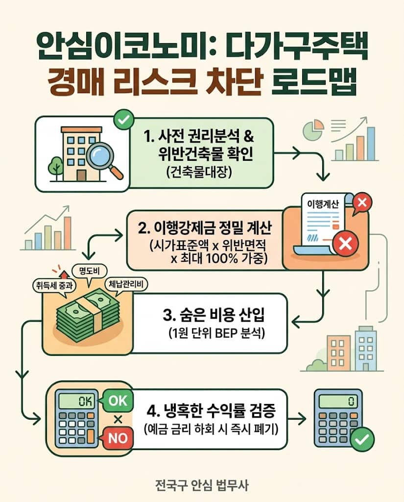 다가구주택 경매 위반건축물 이행강제금 월세 수익률 계산 리스크 차단 경락잔금대출 로드맵