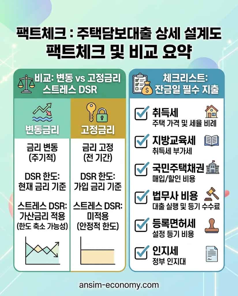 최신 스트레스 DSR 계산기 비교표 및 아파트 잔금일 당일 필수 부대비용 법무사 견적 리스트