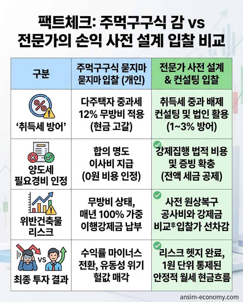 다가구주택 경매 위반건축물 이행강제금 월세 수익률 계산 다주택자 양도소득세 전문가 사전 설계 비교