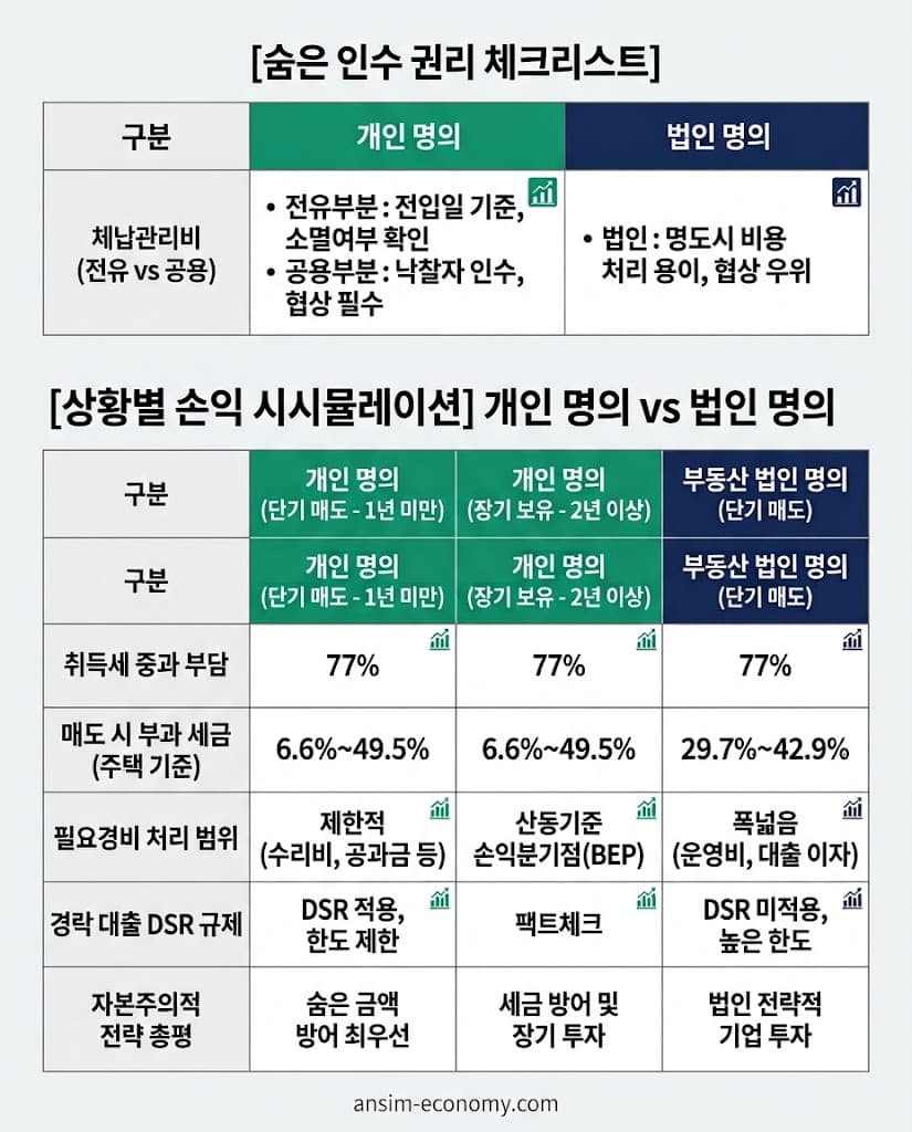 부동산 법인 설립 비용 및 1년 미만 단기 매도 양도소득세 감면 조건을 분석한 안심이코노미 절세 시뮬레이션