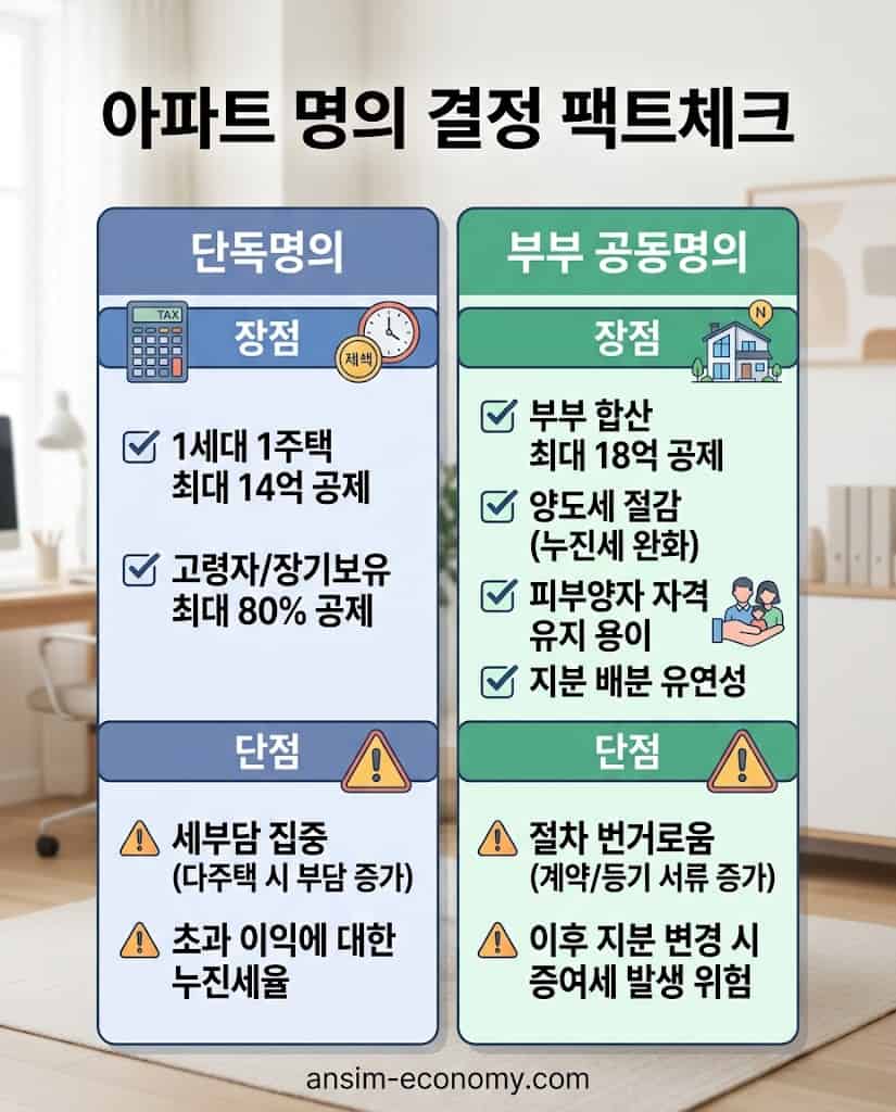 2026년 세제개편 아파트 단독명의와 부부 공동명의 종부세 모의 계산 혜택 완벽 비교표