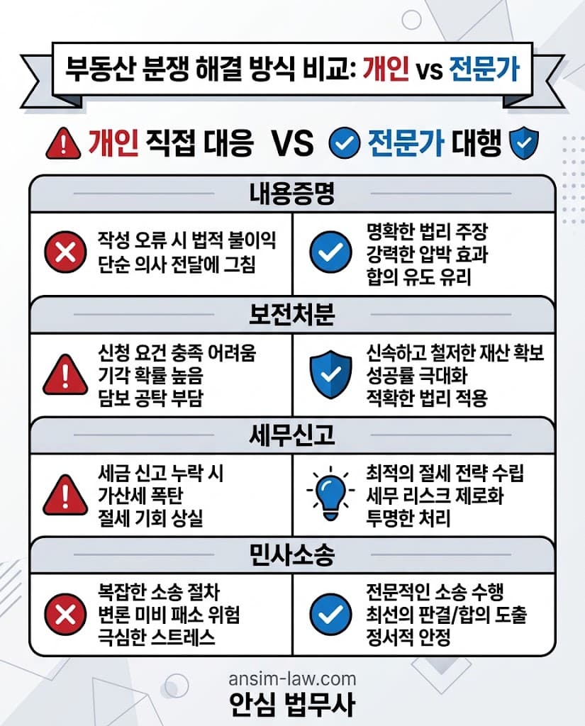 부동산 전문 변호사 및 세무사 종합소득세 신고 대행 진행 시의 리스크 통제 및 최종 손익 비교표