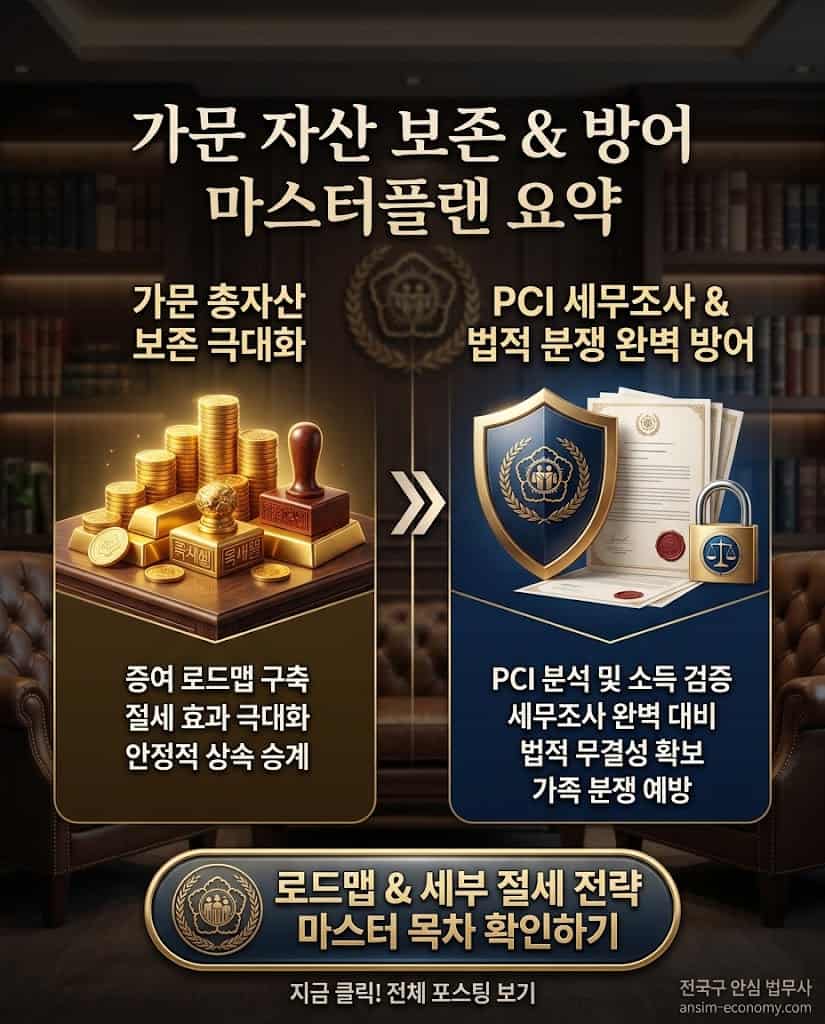 국세청 자금출처조사 방어 및 사전증여 시 징벌적 증여세율 회피를 유도하는 자산 보존 그래픽