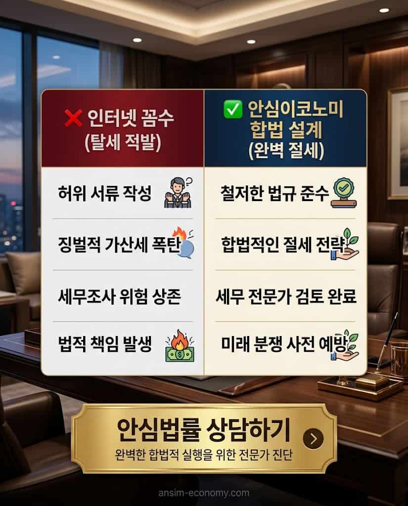 가족간 계좌이체 증여세 인터넷 꼼수와 세무조사 방어 컨설팅 합법적 설계의 리스크 비교표 및 안심법률 이동 배너