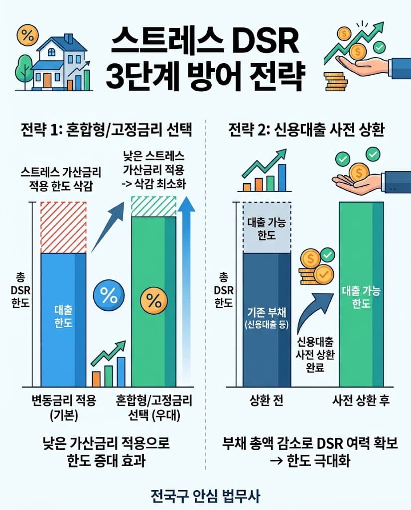 스트레스 DSR 3단계 규제 회피를 위한 혼합형 고정금리 선택 및 잉여 부채 상환 전략 그래프