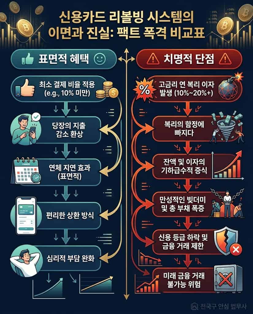 신용카드 리볼빙 표면적 혜택과 실제 단점 비교 인포그래픽