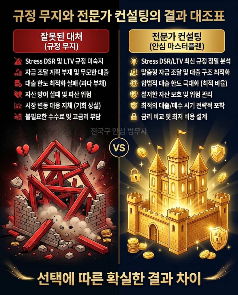 스트레스 금리 가산에 따른 주먹구구식 대처와 마스터플랜 적용 결과 대조표