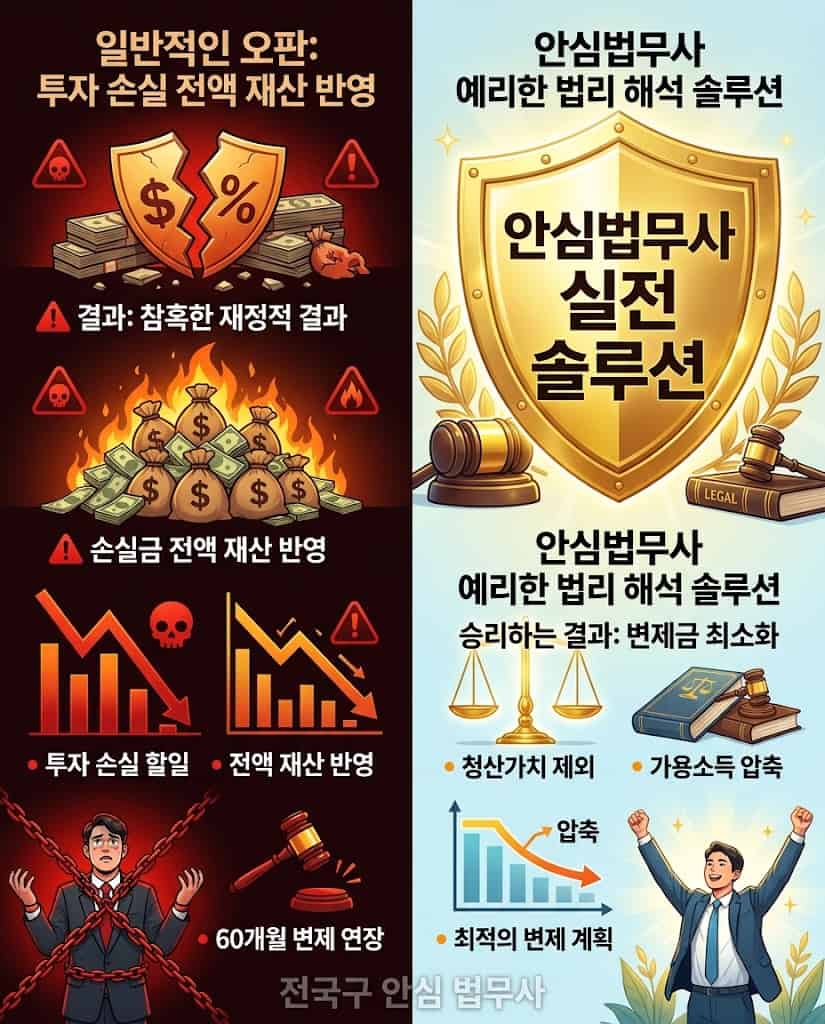 개인회생 변제금 최소화 및 청산가치 미반영 재무 시뮬레이션 대조표