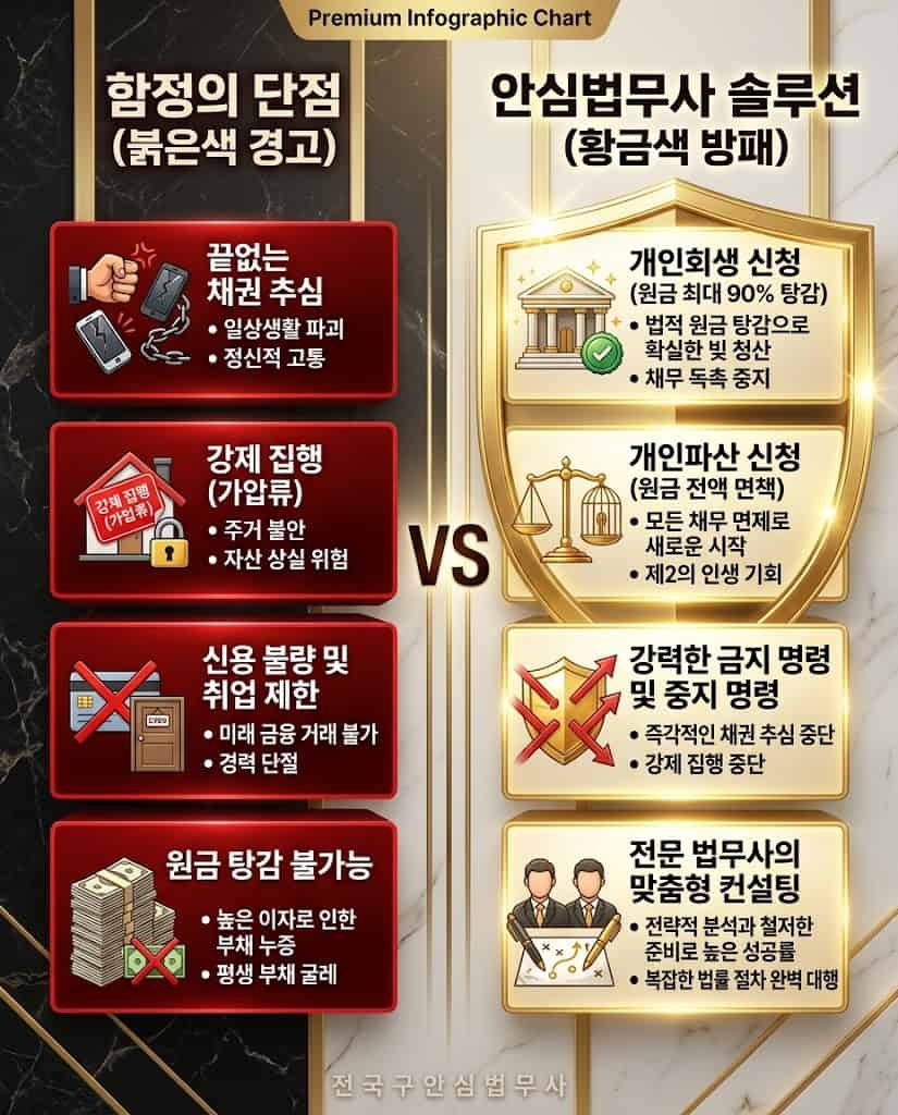 신용회복위원회 워크아웃 한계와 법원 강제 조정 방어 구조도