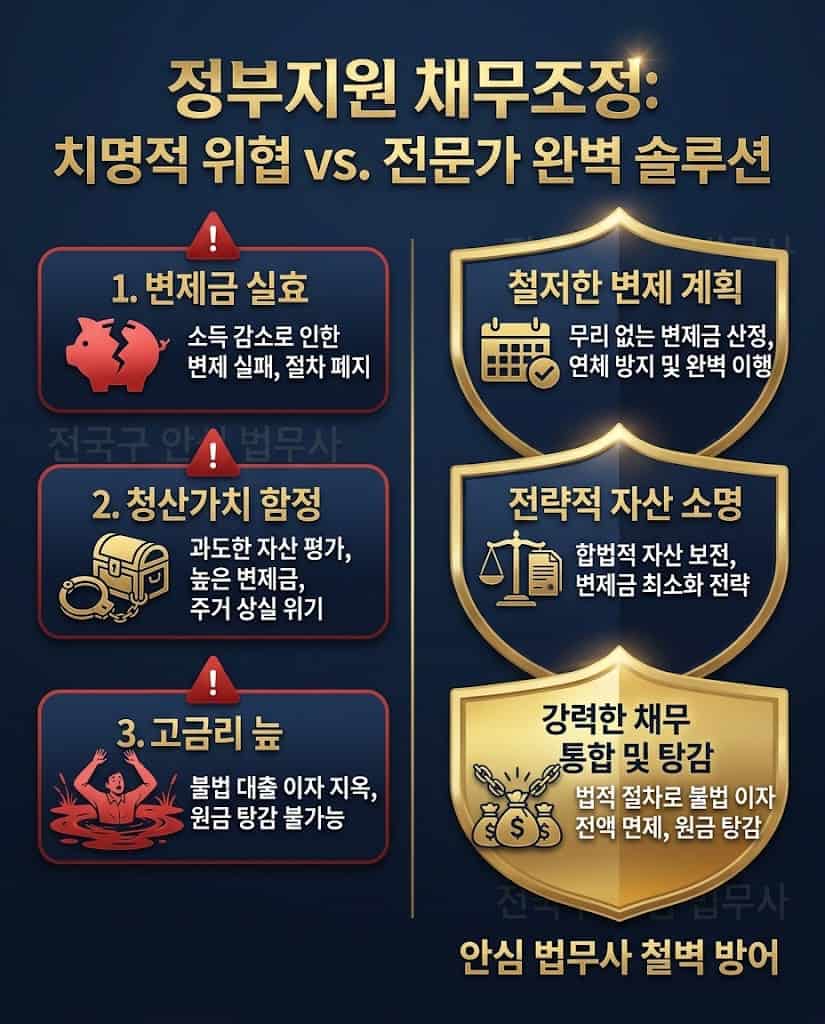 정부지원 채무조정 개인회생 진행 시 주의해야 할 함정 및 가압류 방어 구조도
