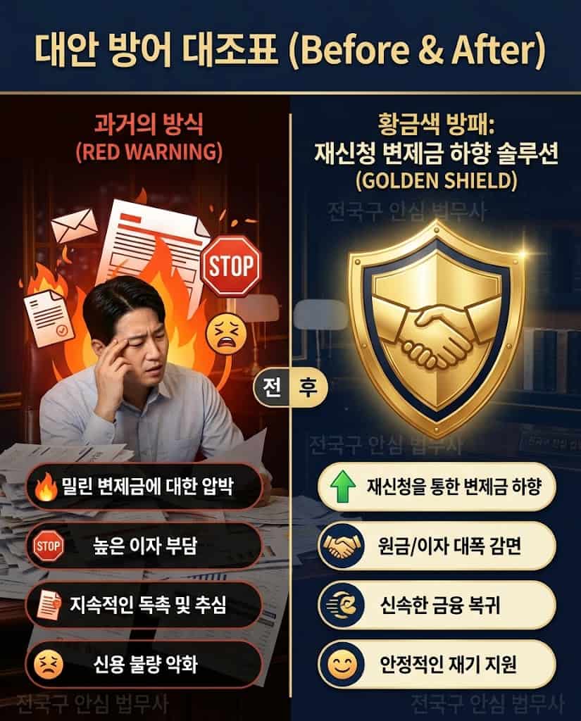 개인회생 변제금 미납 시 고금리 대출 유지와 재신청 수익률 차이 대조표