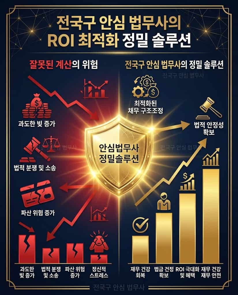 개인워크아웃 탕감 일반 방식과 안심법무사 솔루션 최저 금리 대환 대출 대조표